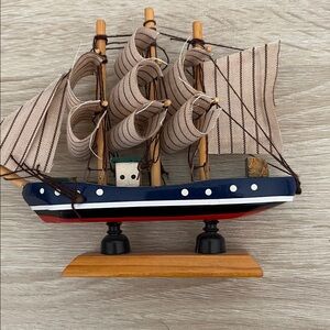 Nautical Model Ship with Striped Sails